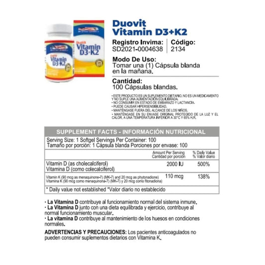 AMÉRICA SALUDABLE - Vitamina D3 + K2